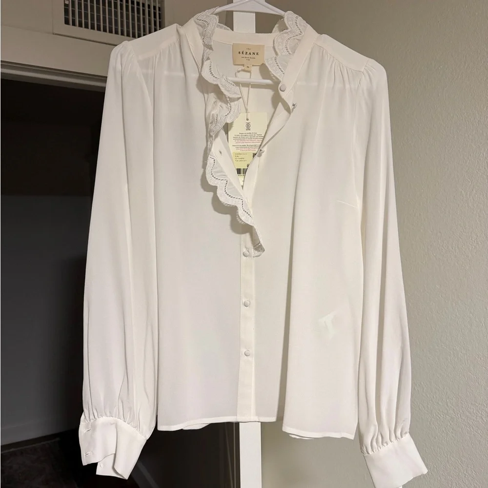 NWT Sézane Chlo Silk Button-Down Blouse - Picture 4 of 6